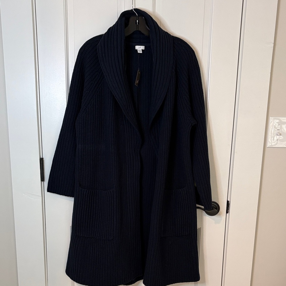J. Jill NWT Size XL Navy Rib Textured Open Front Cardigan Sweater